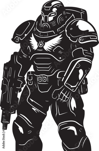 Army Man Emblem Military Graphic War Robot Soldier Badge Soldier with Weapon Design
