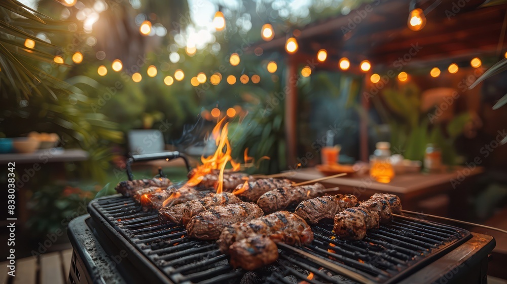 Group of friends having a barbecue in a backyard. Group of friends having a barbecue in a backyard.
