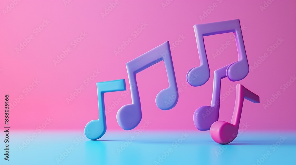 Colorful 3D musical notes against a vibrant pink and blue background, representing music and creativity in a modern, abstract style. 3D Illustration. Colorful 3D musical notes against a vibrant pink and blue background, representing music and creativity in a modern, abstract style. 3D Illustration.