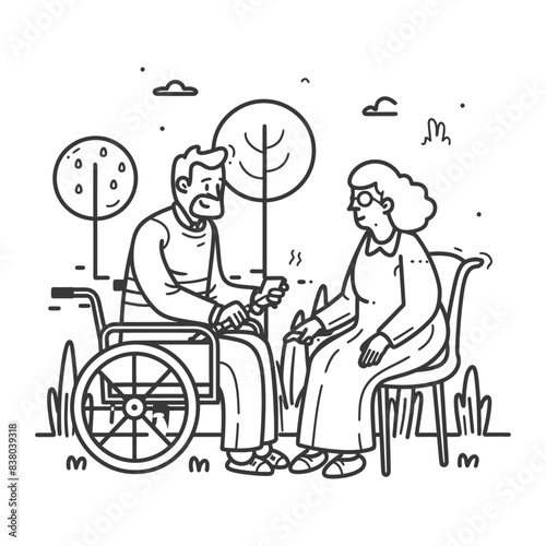 outline illustration for positive activities with elderly black color only