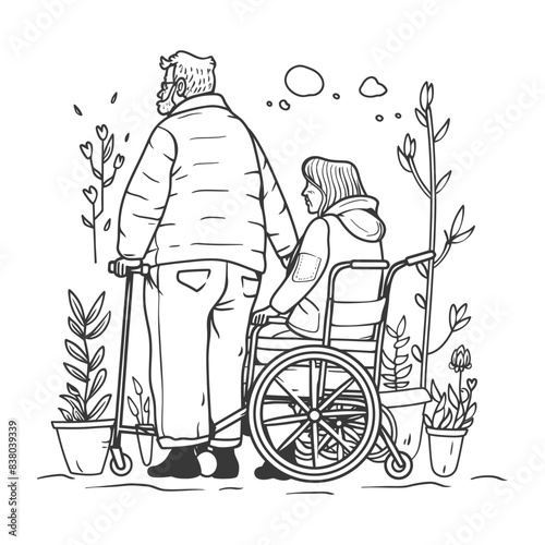 outline illustration for positive activities with elderly black color only