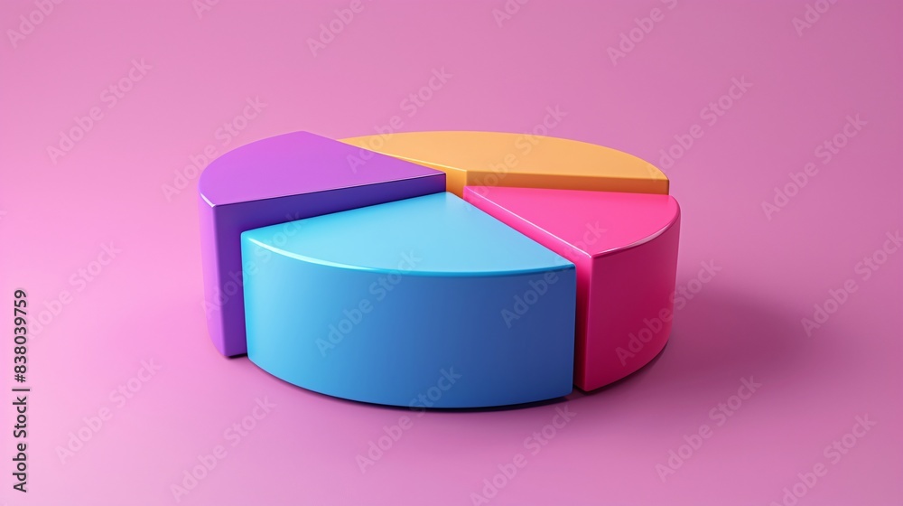 Colorful 3D pie chart on a pink background, illustrating data visualization and statistical information in a vibrant and engaging manner. 3D Illustration. Colorful 3D pie chart on a pink background, illustrating data visualization and statistical information in a vibrant and engaging manner. 3D Illustration.