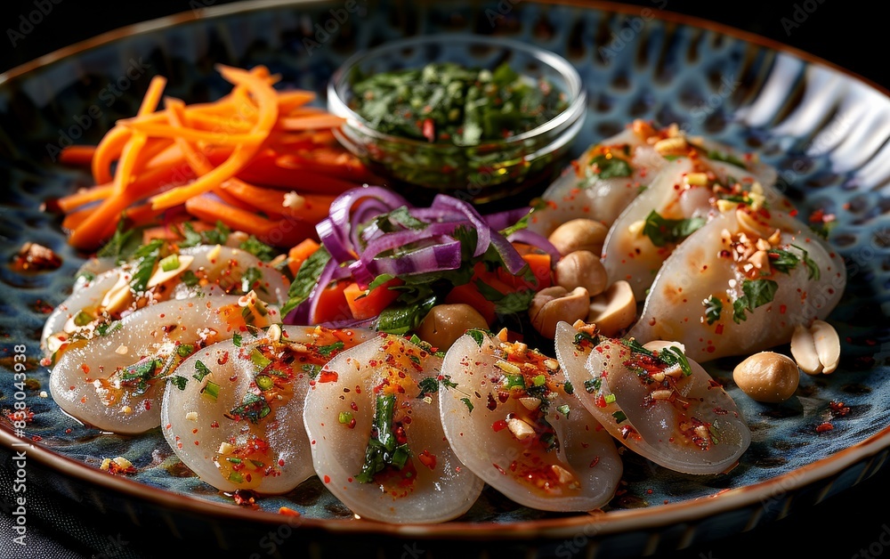 A plate of food with a variety of ingredients including carrots, nuts A plate of food with a variety of ingredients including carrots, nuts
