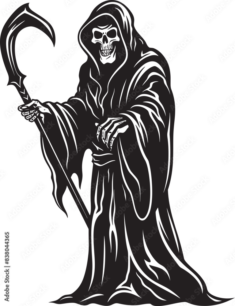 Fototapeta premium Friendly Grim Reaper Cartoon Icon Art Quirky Reaper Doodle Vector Logo