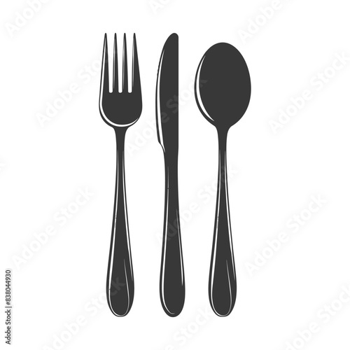 Monochrome Silverware Trio: Fork, Knife, Spoon - Utensil Icon Set
