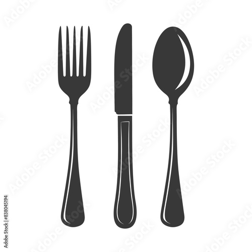 Simple Cutlery Icons: Fork, Knife, and Spoon in Elegant Dark Gray Silhouette.