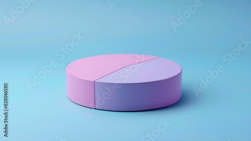 Minimalist pastel-colored circular object on a blue background. Modern abstract design in light pink and lavender hues for creative projects. 3D Illustration.