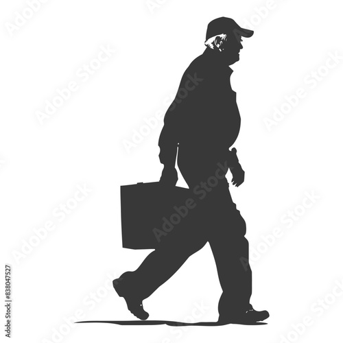 Silhouette of a senior man walking with a briefcase.