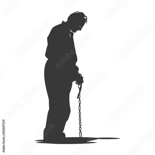 Silhouette of a shackled figure, head bowed in despair, symbolizing oppression.