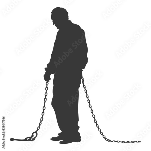 Silhouetted Figure Burdened: Heavy Chains of Despair, Downcast Gaze.