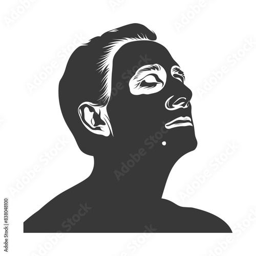 Contrasting Silhouette: Man with Eyes Closed, Mole on Neck, Upward Gaze, Dramatic Lighting.
