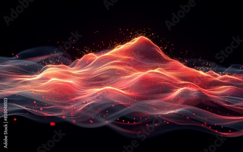 A mountain of red and blue waves with red sparks
