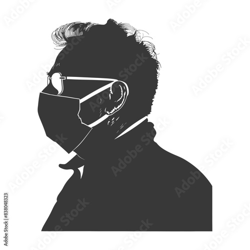 Masked Silhouette: Side Profile of Person with Glasses, Striking Contrast, Pandemic Style