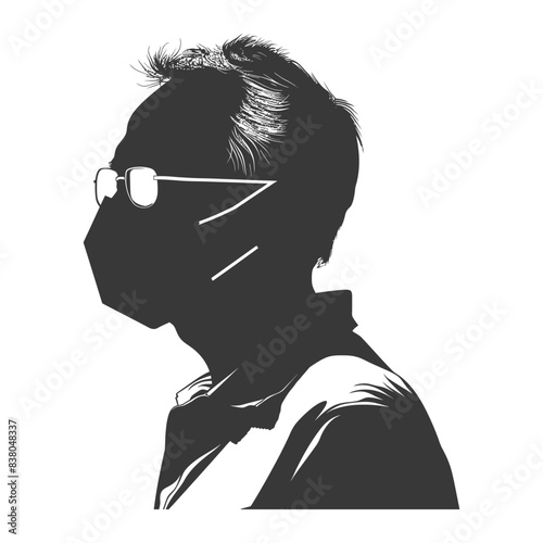 Masked Silhouette: Man in Glasses, Dark Profile against White, Pandemic Era