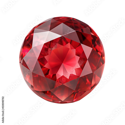 Round red Ruby gemstone on transparent background