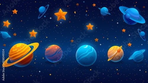 breathtaking view colorful galaxy space and planets set on dark background illustration  colorful planetary satellites on a black background