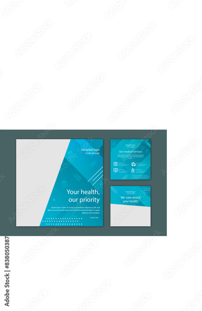 Fototapeta premium Set of medical healthcare service suitable for social media post design for hospital clinic doctor and dentist marketing ads banner template