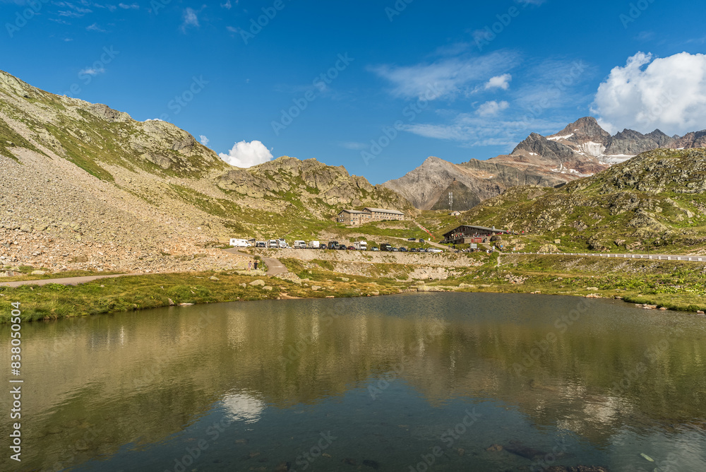 Mountain landscape and lake at the summit of the Susten Pass at 2,224 meters (6,404 feet) above sea level, Innertkirchen, Canton of Bern, Switzerland Mountain landscape and lake at the summit of the Susten Pass at 2,224 meters (6,404 feet) above sea level, Innertkirchen, Canton of Bern, Switzerland
