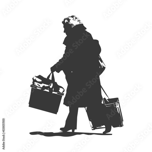 silhouette elderly woman carry goods in loader box black color only