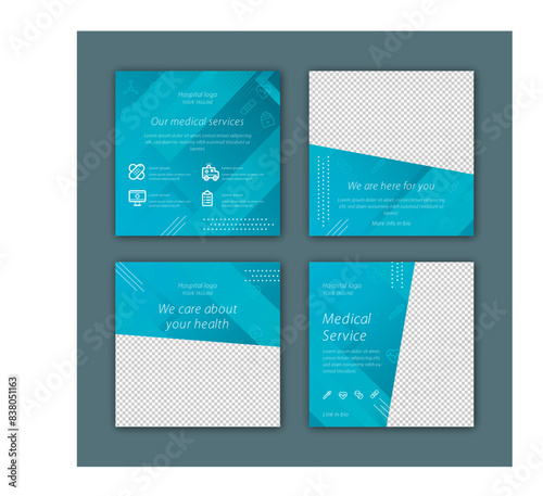 Set of medical healthcare service suitable for social media post design for hospital clinic doctor and dentist marketing ads banner template