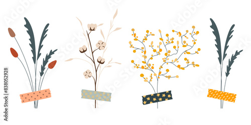 Collection of cute bouquet dry flowers duct taped