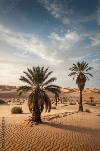 Palm trees in the desert sands landscape. Poster
