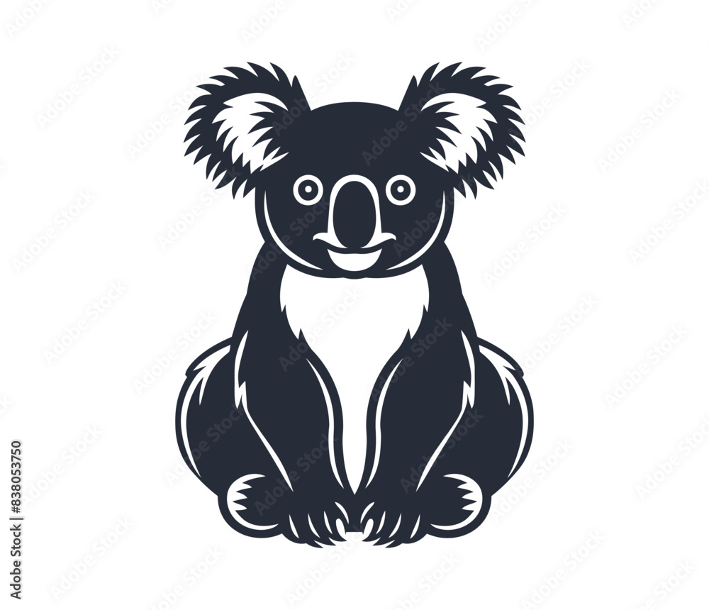 Obraz premium Silhouette of a koala bear sitting with a simple black and white design. Flat vector illustration.