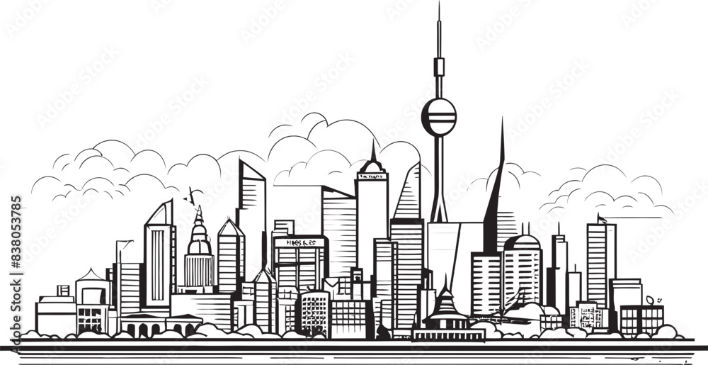 Obraz premium Cityscape Sketch Architectural Icon Linear City Design Building Outline Graphic