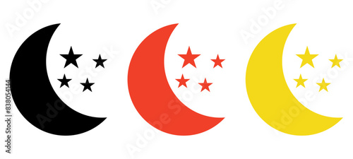 Half moon stars icon. crescent moon, Shine and sparkle stars vector icon sign - night or dark mode icons for app user interface and web elements
