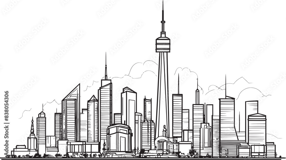 Obraz premium Abstract Building Sketch Cityscape Icon Line Drawing of City Urban Concept Emblem