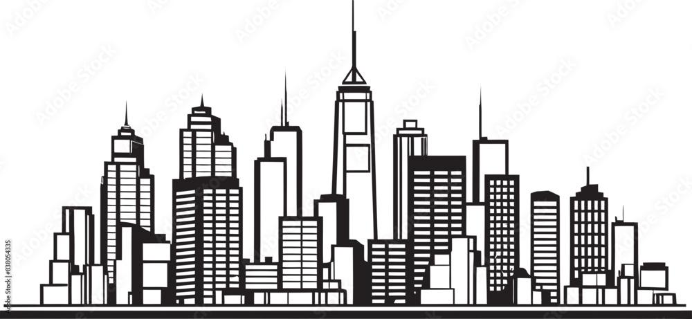 Obraz premium Linear Building Design Urban Scene Icon Line Art Cityscape Abstract Skyline Emblem