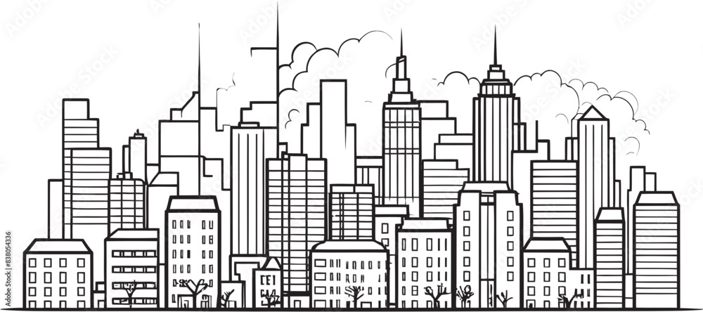 Minimalist City Scene Line Drawing Graphic Linear Building Design Urban Scene Icon Minimalist City Scene Line Drawing Graphic Linear Building Design Urban Scene Icon