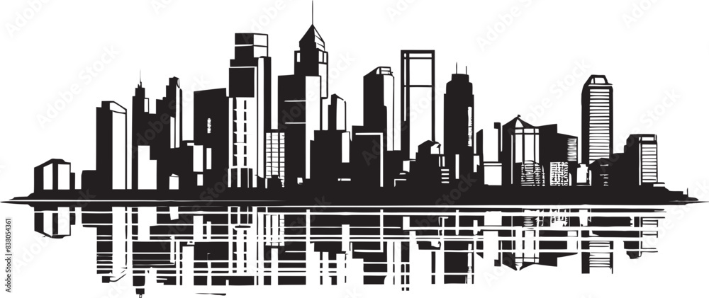 Obraz premium Line Drawing of Cityscape Urban Scene Design City Skyline Illustration Architectural Logo