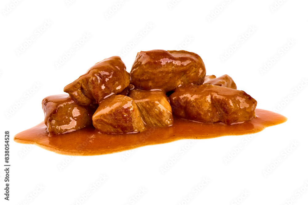 Hungarian goulash, beef, pork stew, isolated on white background Hungarian goulash, beef, pork stew, isolated on white background
