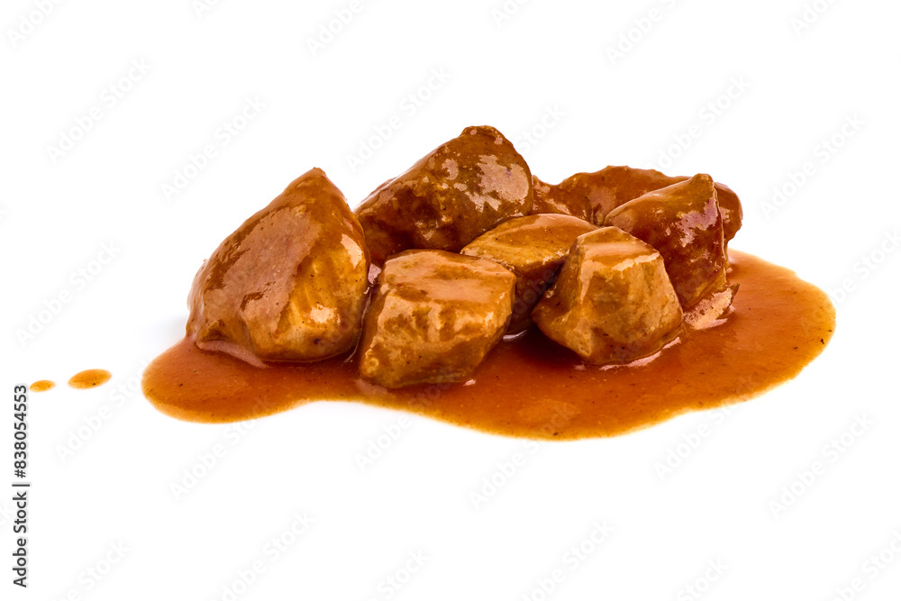 Hungarian goulash, beef, pork stew, isolated on white background Hungarian goulash, beef, pork stew, isolated on white background