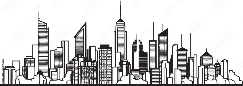 Obraz premium Architectural Line Design Urban Landscape City Skyline Sketch Line Art Icon
