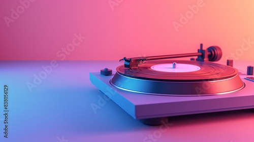 Vintage turntable with vibrant red and blue lighting, creating a nostalgic and retro atmosphere. Perfect for music and retro-themed projects. 3D Illustration.