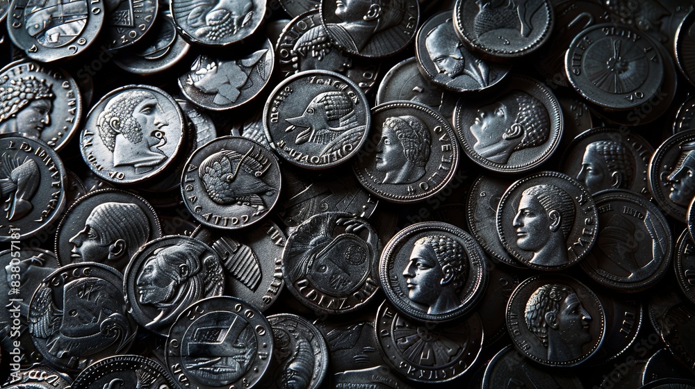 Treasury of ancient Greek silver coins on dark background Treasury of ancient Greek silver coins on dark background