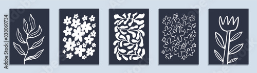 A set of stylish botanical abstract prints. Hand-drawn floral designs. Ideal for posters, postcards etc. Vector illustration