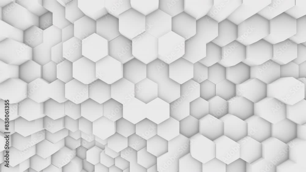 3D animation of white hexagon pipes random waving, 4K abstract animated background