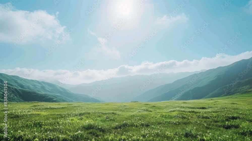 Serene Green Mountain Meadows Under a Clear Blue Sky Serene Green Mountain Meadows Under a Clear Blue Sky