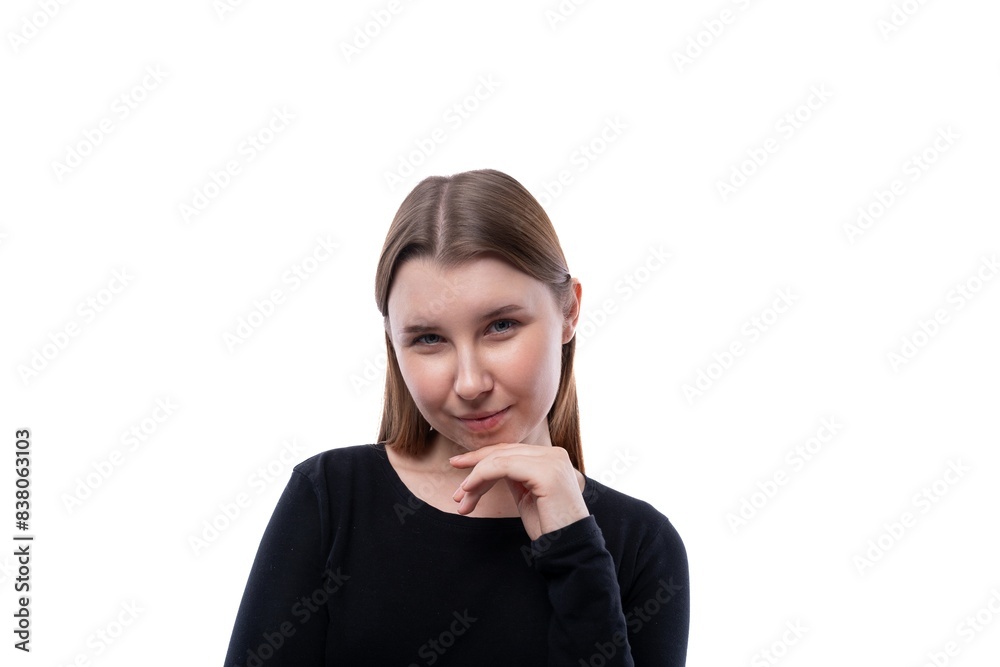 A school-age girl with brown hair is cunning and keeps a secret A school-age girl with brown hair is cunning and keeps a secret