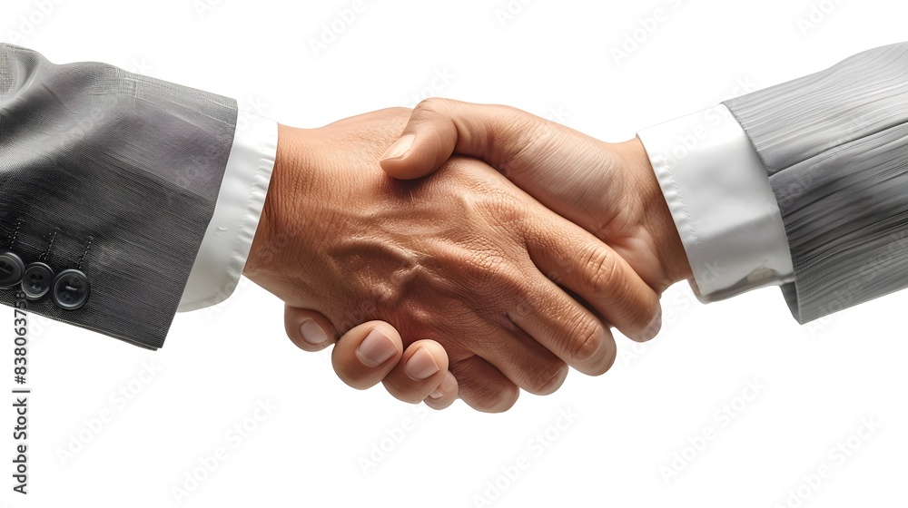 Businessmen shaking hands to close a deal, isolated on a white background Businessmen shaking hands to close a deal, isolated on a white background