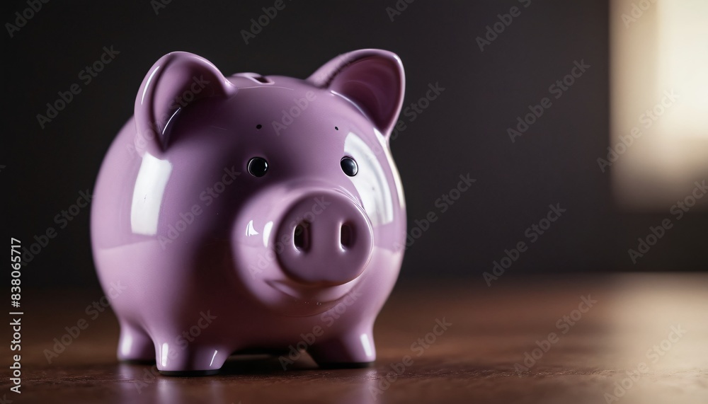 Fototapeta premium purple piggy bank, minimalist, savings, financial planning and money management concept
