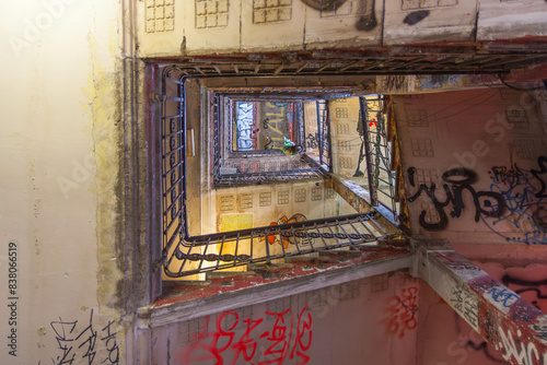 Photography Colorful stairwell looking up to the ceiling in Berlin