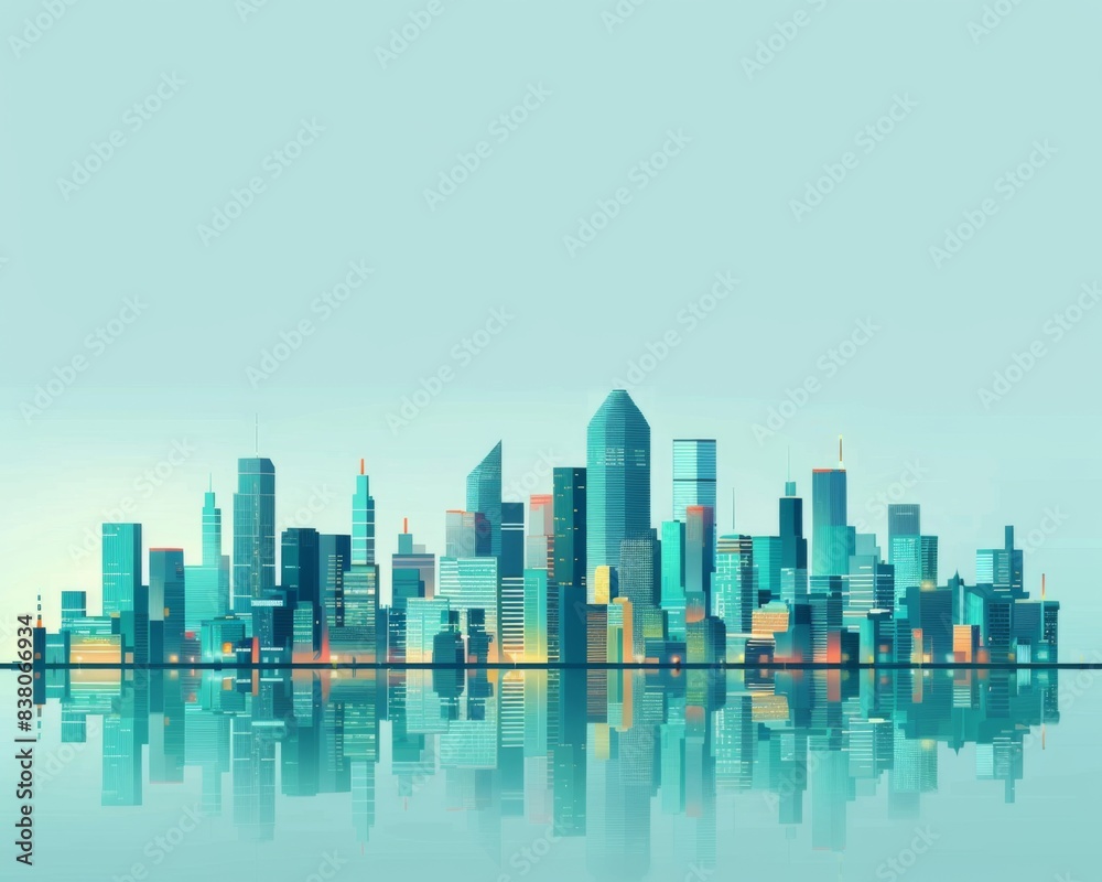 Fototapeta premium Minimalist Vector Illustration of a Smart City Skyline, Urban Landscape on a Light Background, Ideal for Corporate and Business graphic, banner design, brochure, pattern design, web, background templa