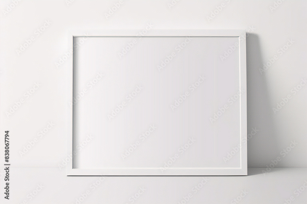 Maqueta de marco de póster de imagen de madera mínima sobre papel tapiz blanco Maqueta de marco de póster de imagen de madera mínima sobre papel tapiz blanco