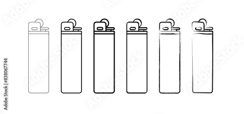 Cartoon plastic gas cigarette lighter icon. Lighters logo. For Flaming cigarette lighter. Fire symbol or logo. Smokers tools. Cigar, tobacco tool. Pocket lighter fire.