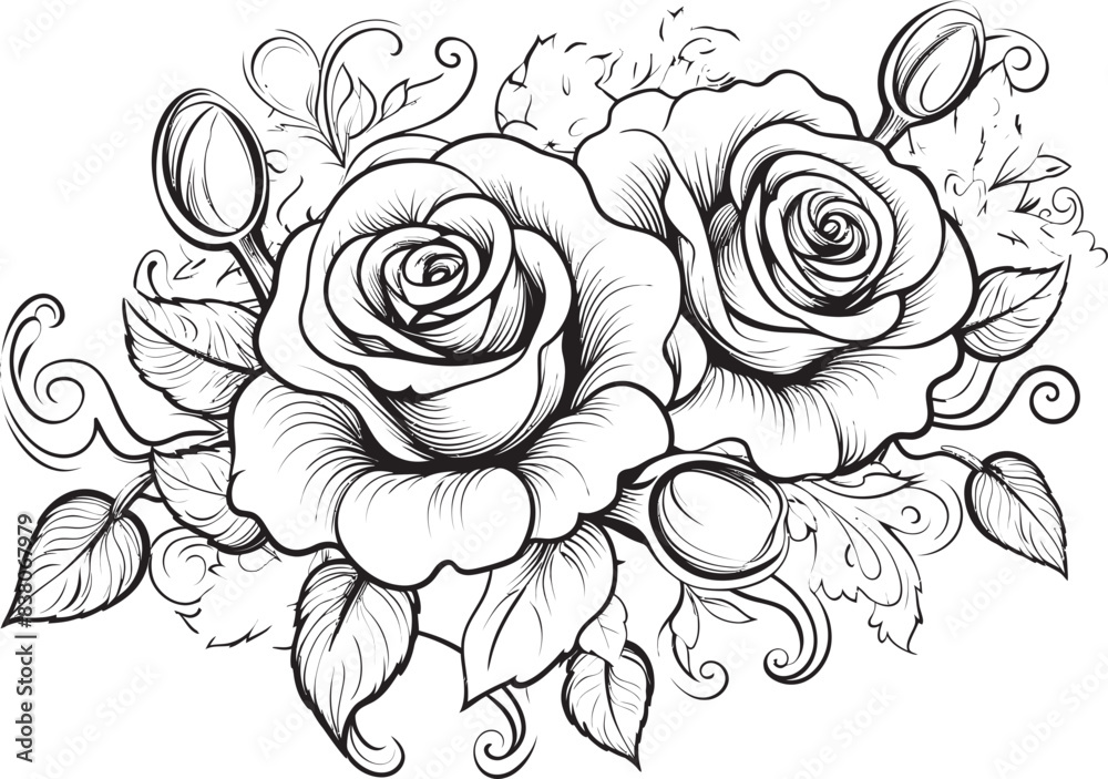 custom made wallpaper toronto digitalGeometric Floral Outline Sleek Rose Logo Artistic Outline of Roses Contemporary Floral Icon