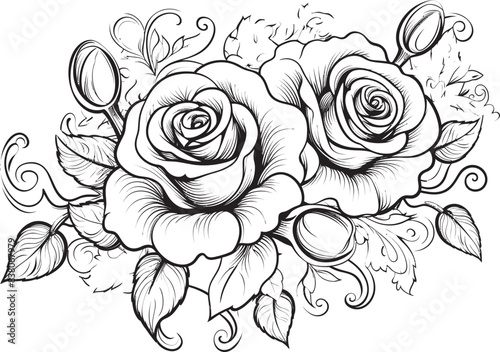 Wallpaper Mural Geometric Floral Outline Sleek Rose Logo Artistic Outline of Roses Contemporary Floral Icon Torontodigital.ca